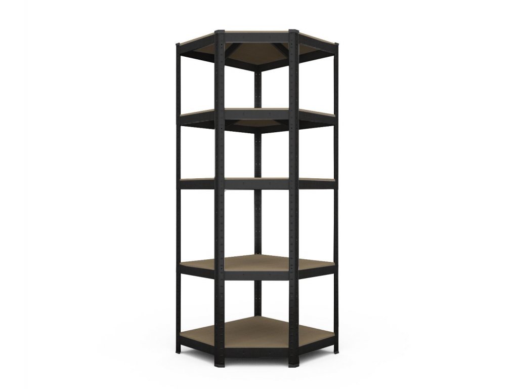 Rohovy regal cerny 5 polic